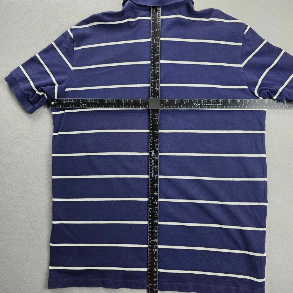 Polo Ralph Lauren Mens XXL Navy Blue White Striped Short Sleeve Pique Polo Shirt